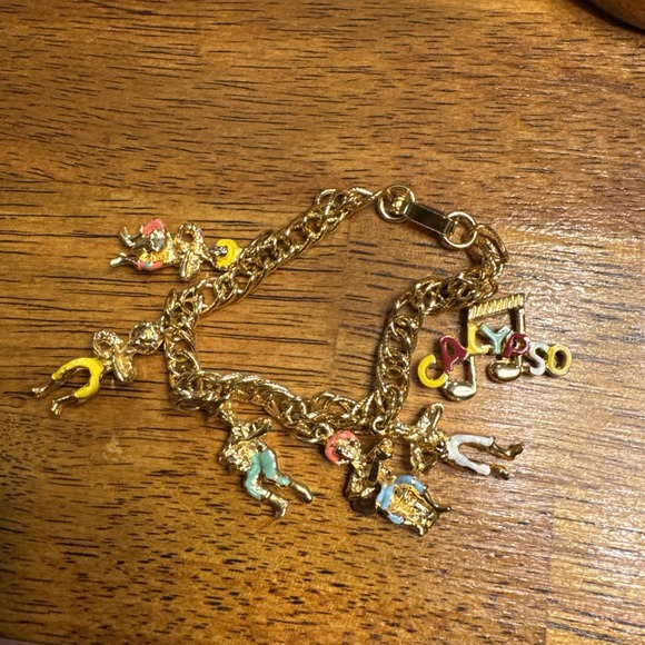 Rare Vintage Enamel  Blackamoor Calypso Steel Band Drummers Charm Bracelet - Picture 1 of 4